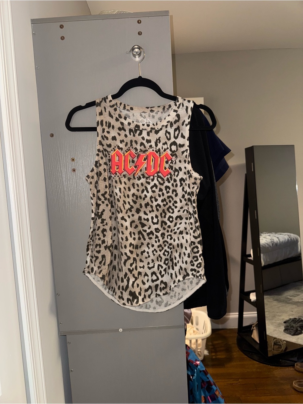 Free People Leopard Muscle Tee with Red AC/DC Logo